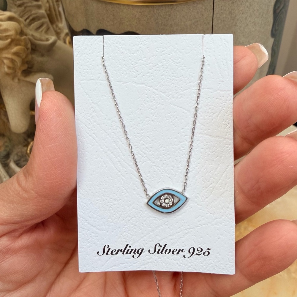 Dainty Sterling silver Evil Eye Necklace 18” 1pc - Picture 1 of 7